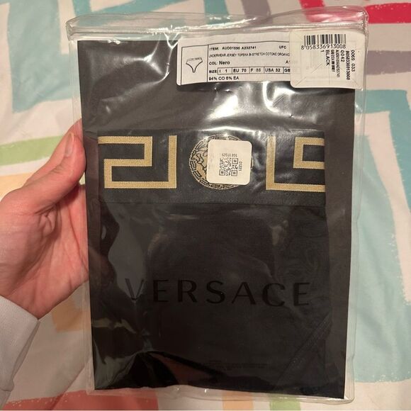 NWT XS Versace Black Greca High-Rise Briefs Panties Cotton - Size: 1 (X-Small) - Picture 4 of 13